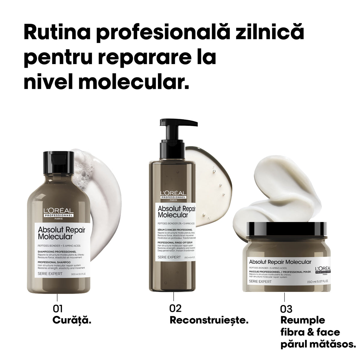 L’Oréal Professionnel Absolut Repair Molecular – Koncentrált pakolás sérült hajra, 5 aminosavval és peptiddel, 150 ml