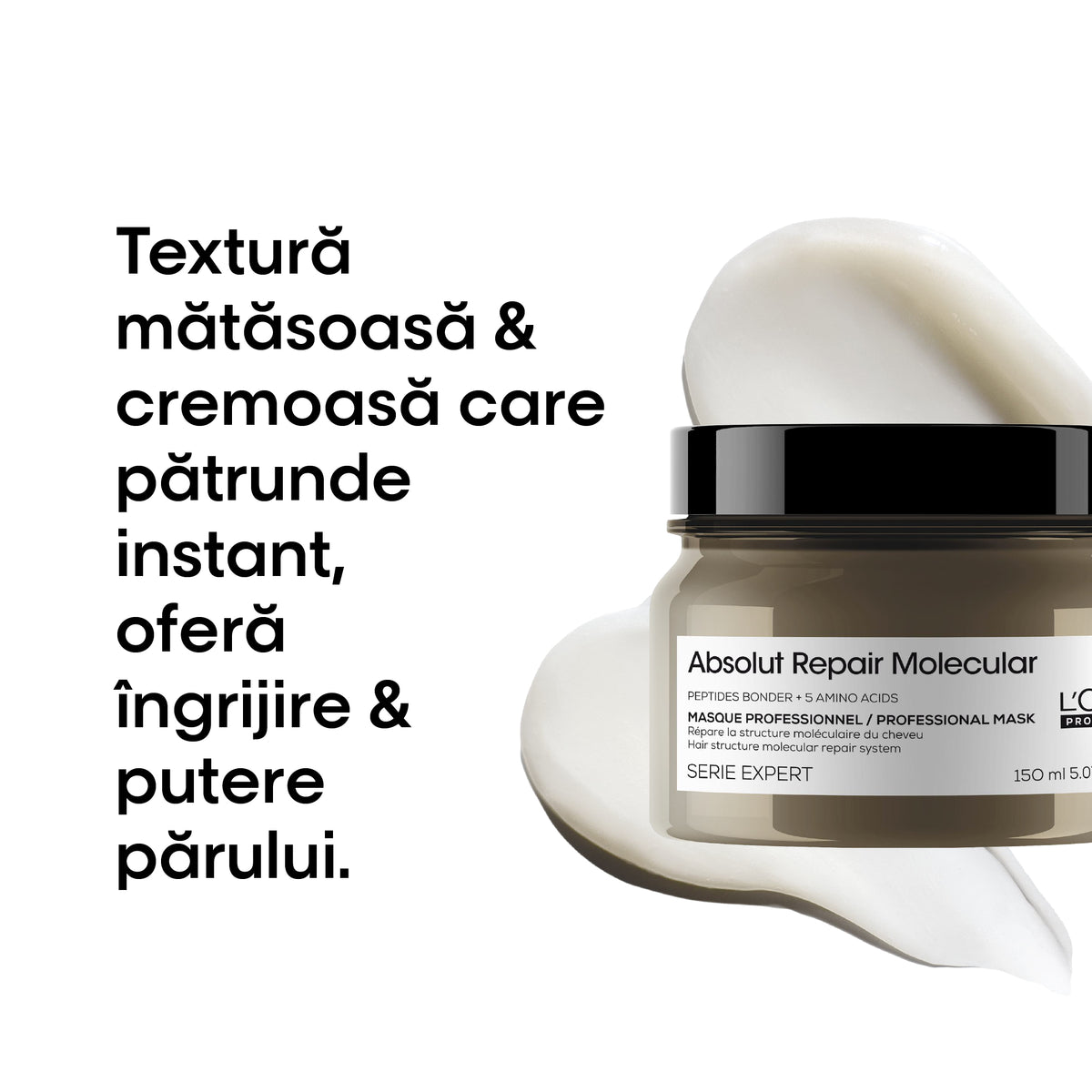 L’Oréal Professionnel Absolut Repair Molecular – Koncentrált pakolás sérült hajra, 5 aminosavval és peptiddel, 150 ml