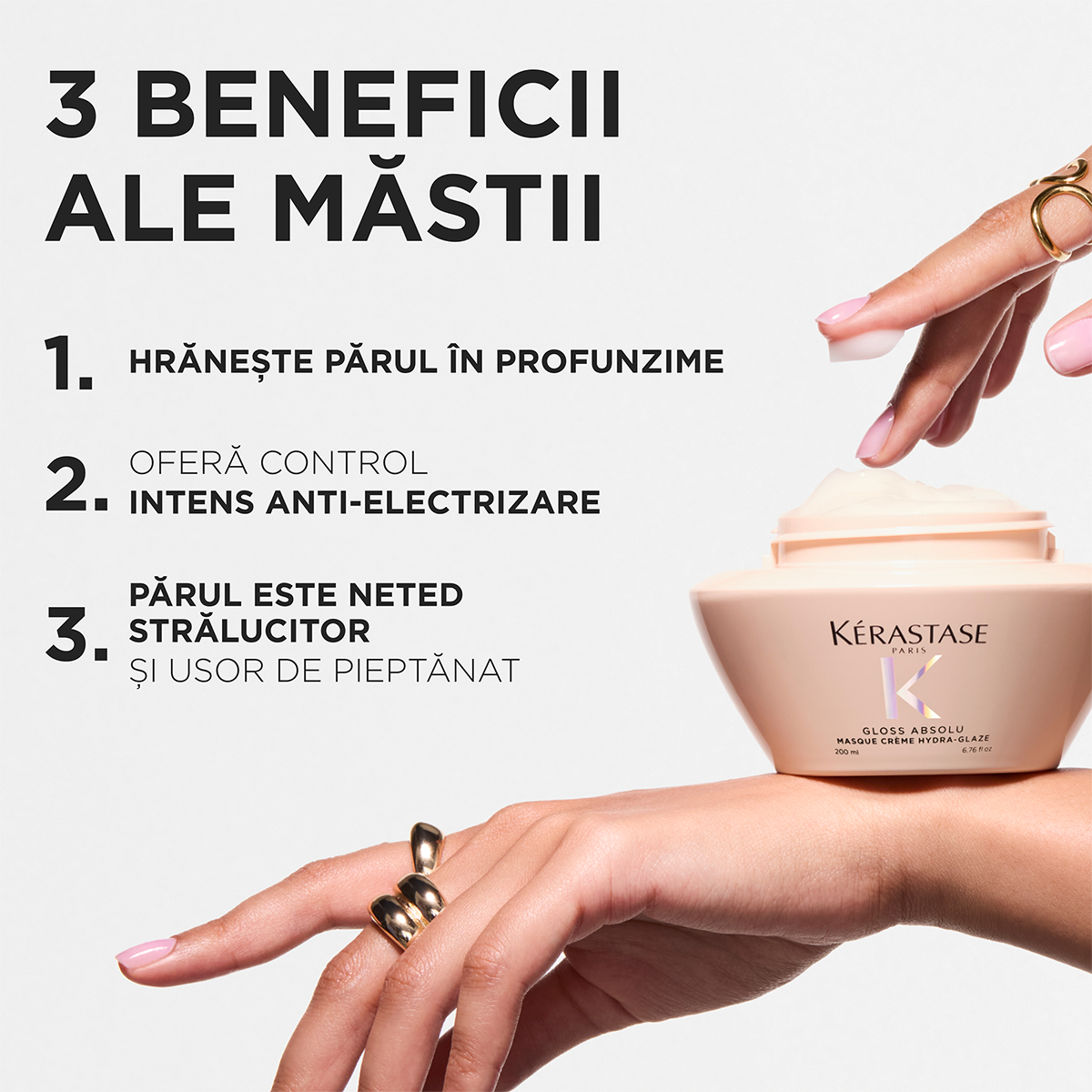 Kérastase Gloss Absolu Masque Crème Hydra‑Glaze – Hidratáló maszk vastag és elektrosztatikus hajra, intenzív fény és puhaság, 200 ml