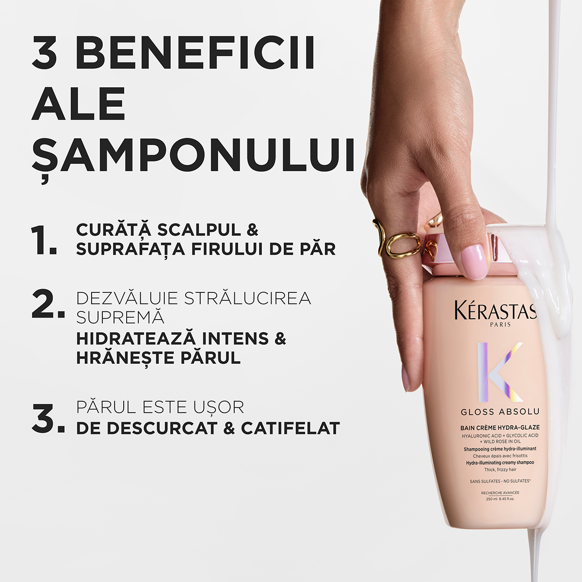 Kérastase Gloss Absolu Bain Crème Hydra-Glaze – Hidratáló sampon vastag és sprőd hajra, szulfátmentes, intenzív fény