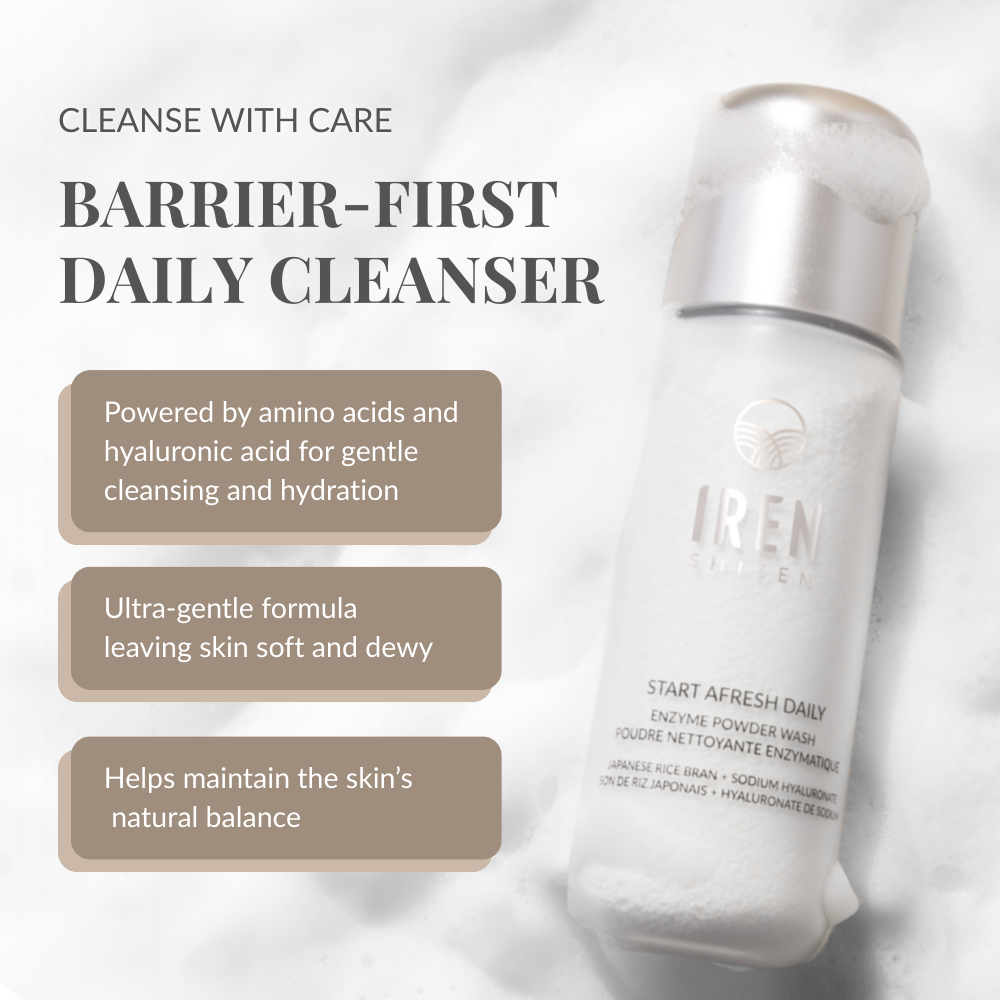 IREN Shizen START AFRESH Daily Enzyme Powder Wash 40g – Pudră Enzimatică de Curățare cu Orez, Acid Hialuronic și Papaya pentru Curățare Profundă și Luminozitate