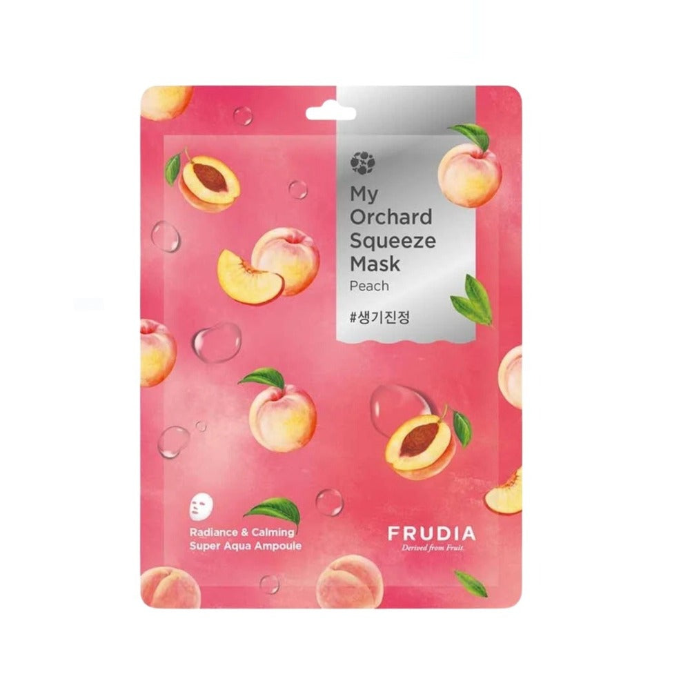 FRUDIA My Orchard Squeeze Mask Peach – Mască Facială cu Extract de Piersică pentru Luminozitate, Hidratare, Uniformizarea Tenului și Efect Revitalizant