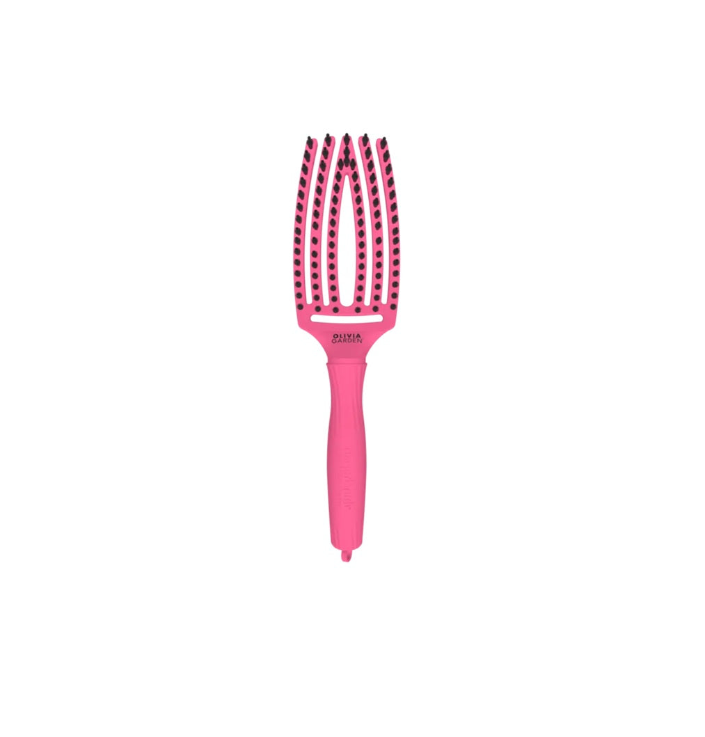 Olivia Garden Fingerbrush Combo Hot Pink – Professzionális ívelt hajkefe vaddisznósörtével és nylon sörtékkel