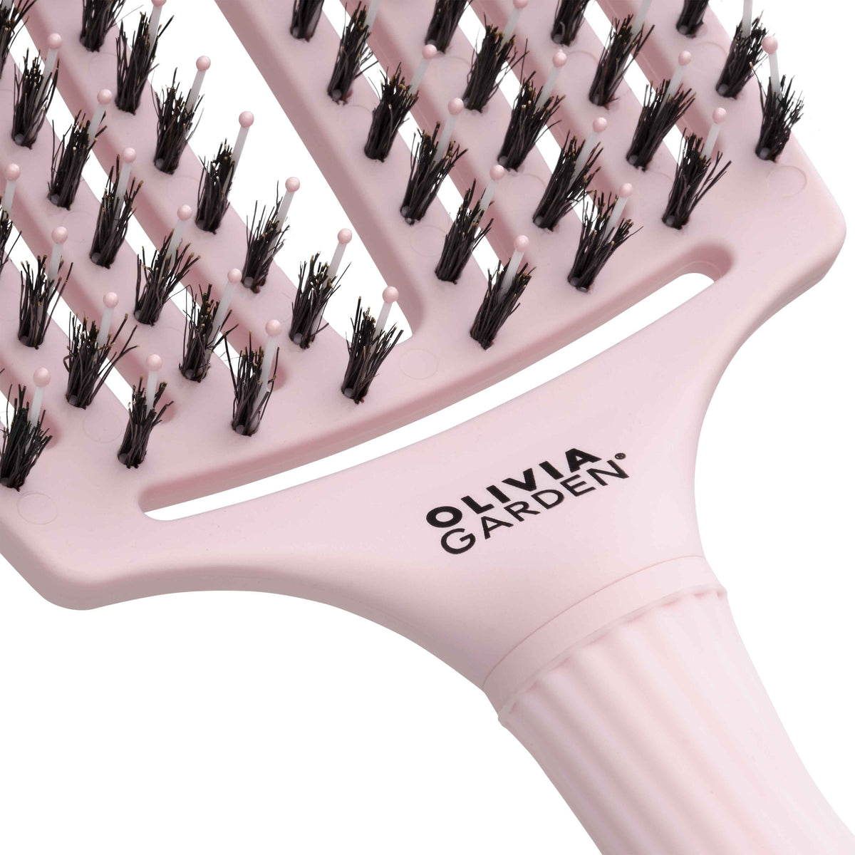 Olivia Garden Fingerbrush Boar & Nylon Pastel Pink – Professzionális Display 12 Kefével a Könnyed Fésülésért és Természetes Fényért