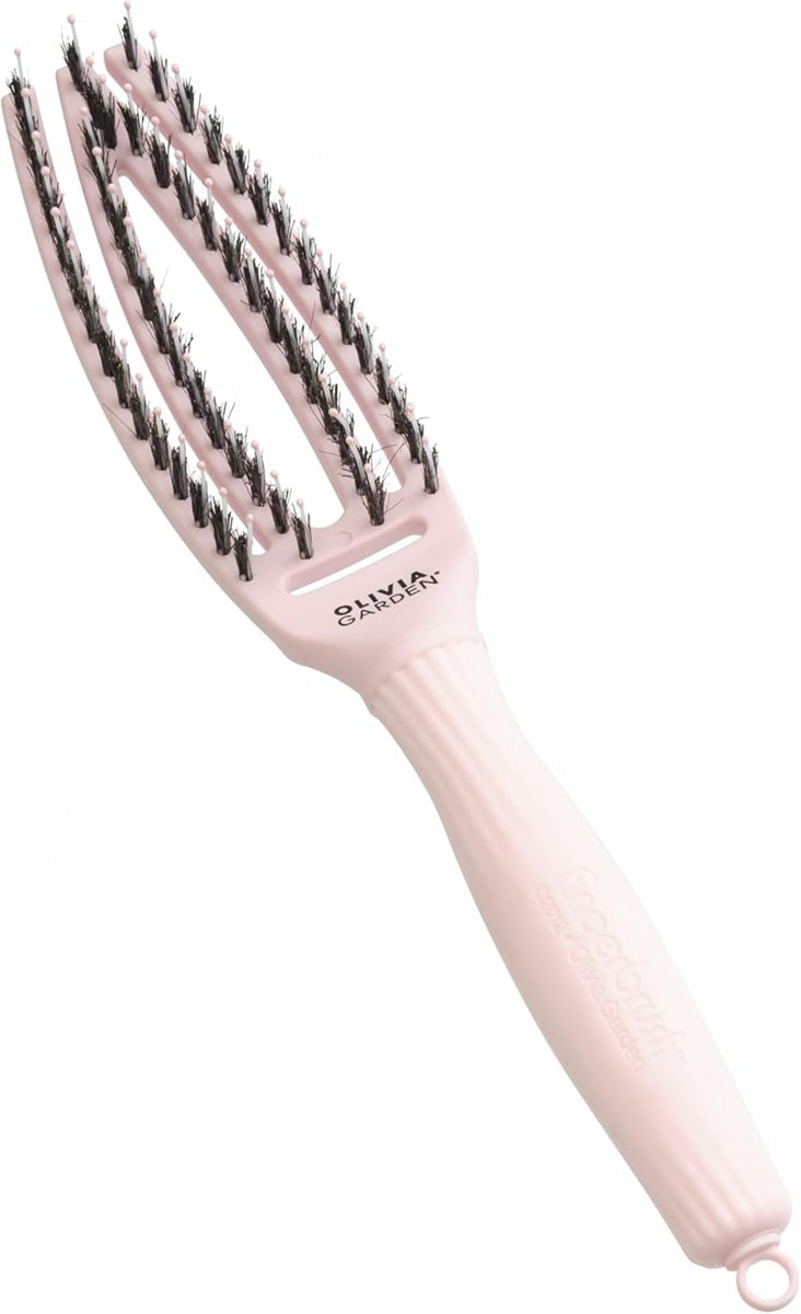 Olivia Garden Fingerbrush Care Iconic Boar & Nylon Pastel Pink S – Professzionális Kefe Gyengéd Kibontáshoz és Természetes Fényért