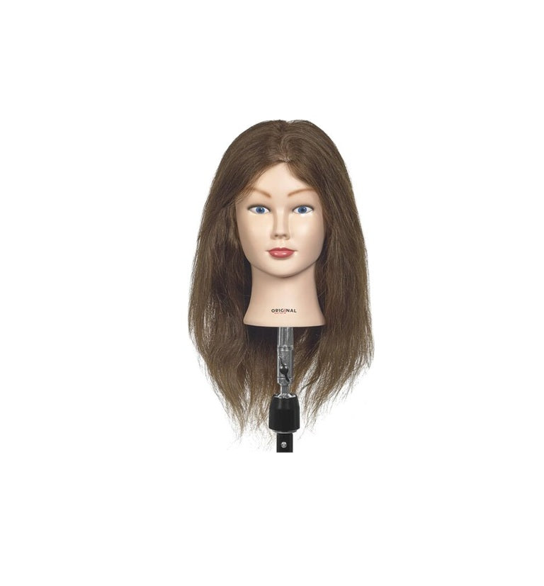 Sibel Training Head CAROLE – Professzionális gyakorlófej természetes hajjal, világosbarna, 35–50 cm