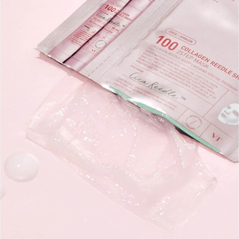 VT Cosmetics Collagen Reedle Shot 100 2 lépéses maszk, koreai fátyolmaszk kollagénnel a feszesítésért és lifting hatásért, 1.5g + 25g
