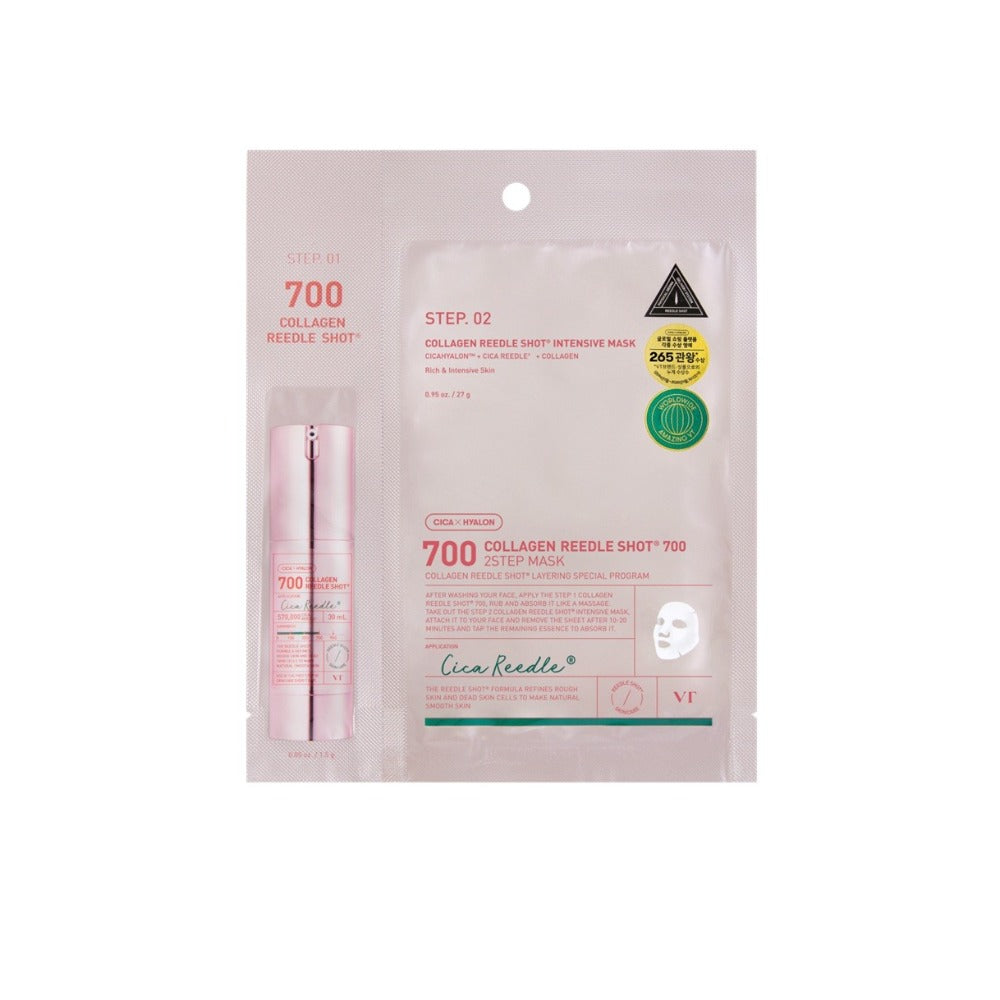 VT Cosmetics Collagen Reedle Shot 100 2 lépéses maszk, koreai fátyolmaszk kollagénnel a feszesítésért és lifting hatásért, 1.5g + 25g