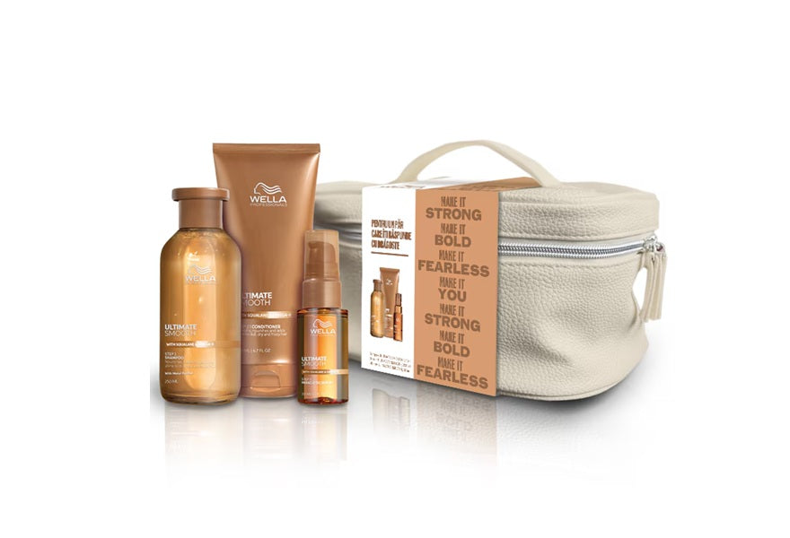 Wella Professionals Ultimate Smooth professzionális készlet száraz és rakoncátlan hajra – sampon 250ml + balzsam 200ml + olaj 30ml