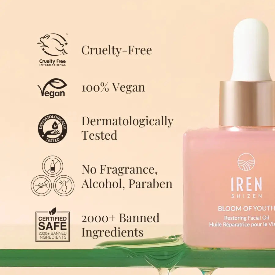 IREN Shizen BLOOM OF YOUTH 30ml – Regeneráló arcolaj csipkebogyóolajjal, 100% természetes, feszes, ragyogó és védett bőrért