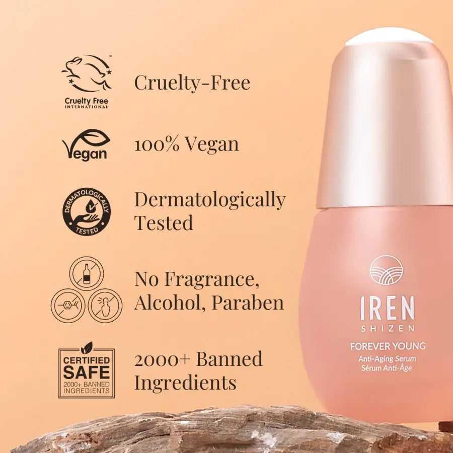 IREN Shizen Forever Young Serum 20ml – Öregedésgátló arcszérum peptidekkel, goji bogyóval és BIYUSEN™ termálvízzel a feszesítésért és a ráncok kisimításáért
