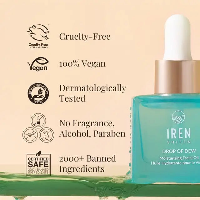 IREN Shizen DROP OF DEW 30 ml – Japán hidratáló arcolaj argánnal, prebiotikumokkal és posztbiotikumokkal, 100% természetes, bársonyos, ragyogó és védett bőrért