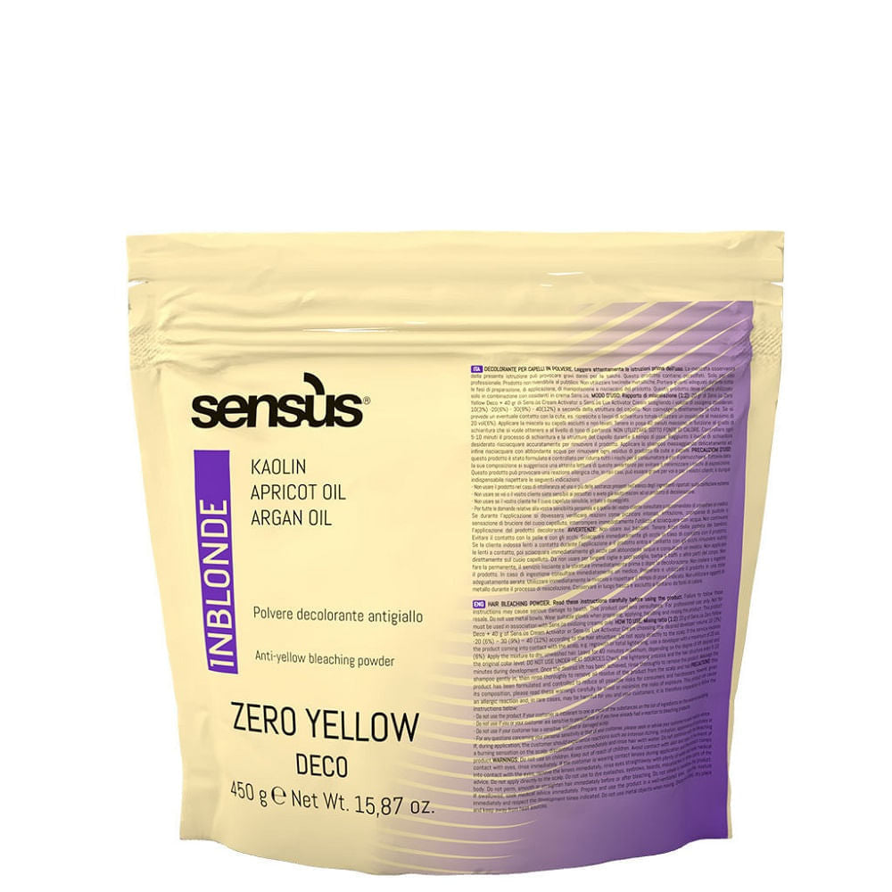 Szőkítőpor akár 7 árnyalattal világosító hatással, anti-sárga formulával, Sensus InBlonde Zero Yellow 450g