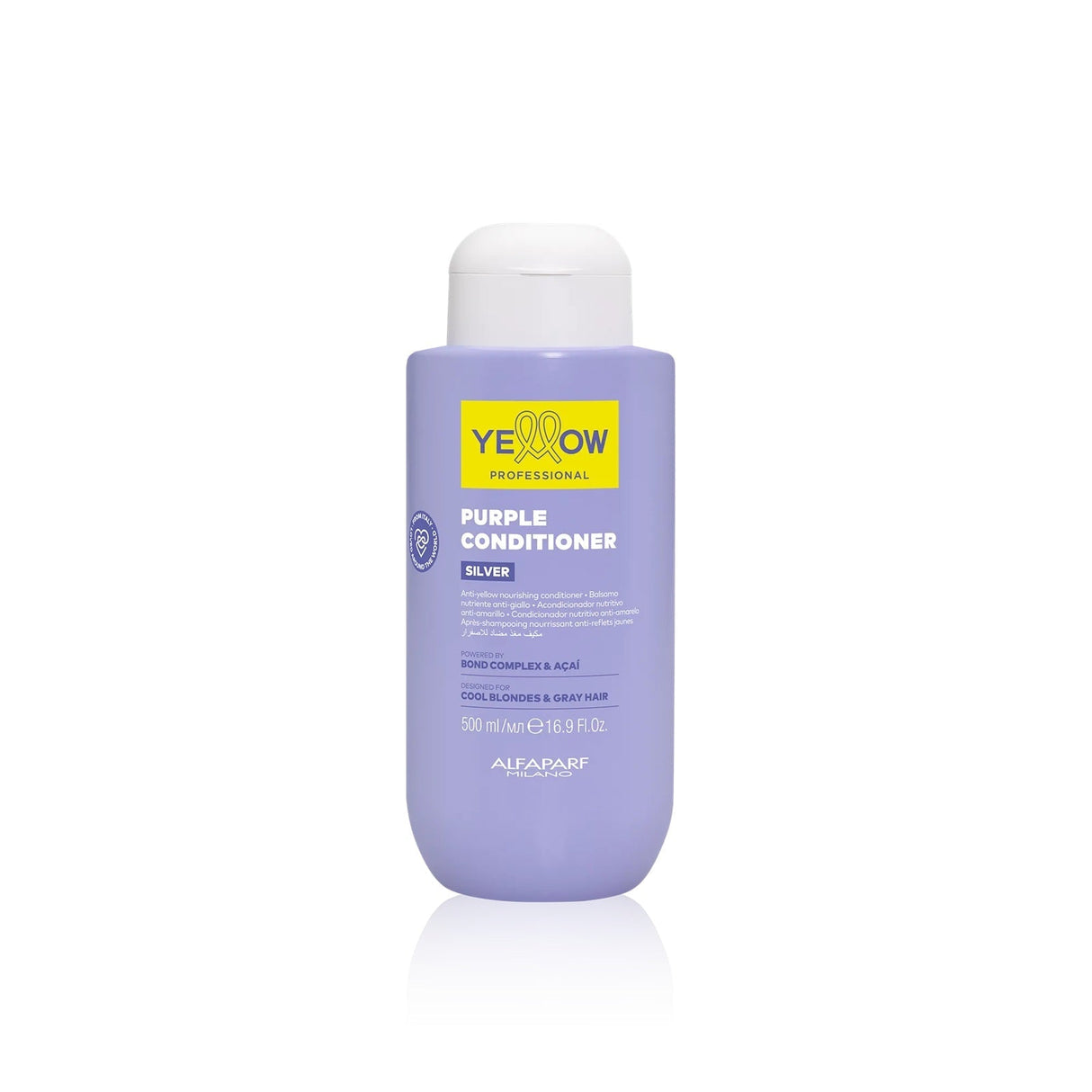 Yellow Silver Purple Conditioner 500ml – Tápláló, Lila Balzsam Hideg Szőke vagy Ősz Hajra, Azonnali Bársonyosság és Sárga Reflexek Korrekciója