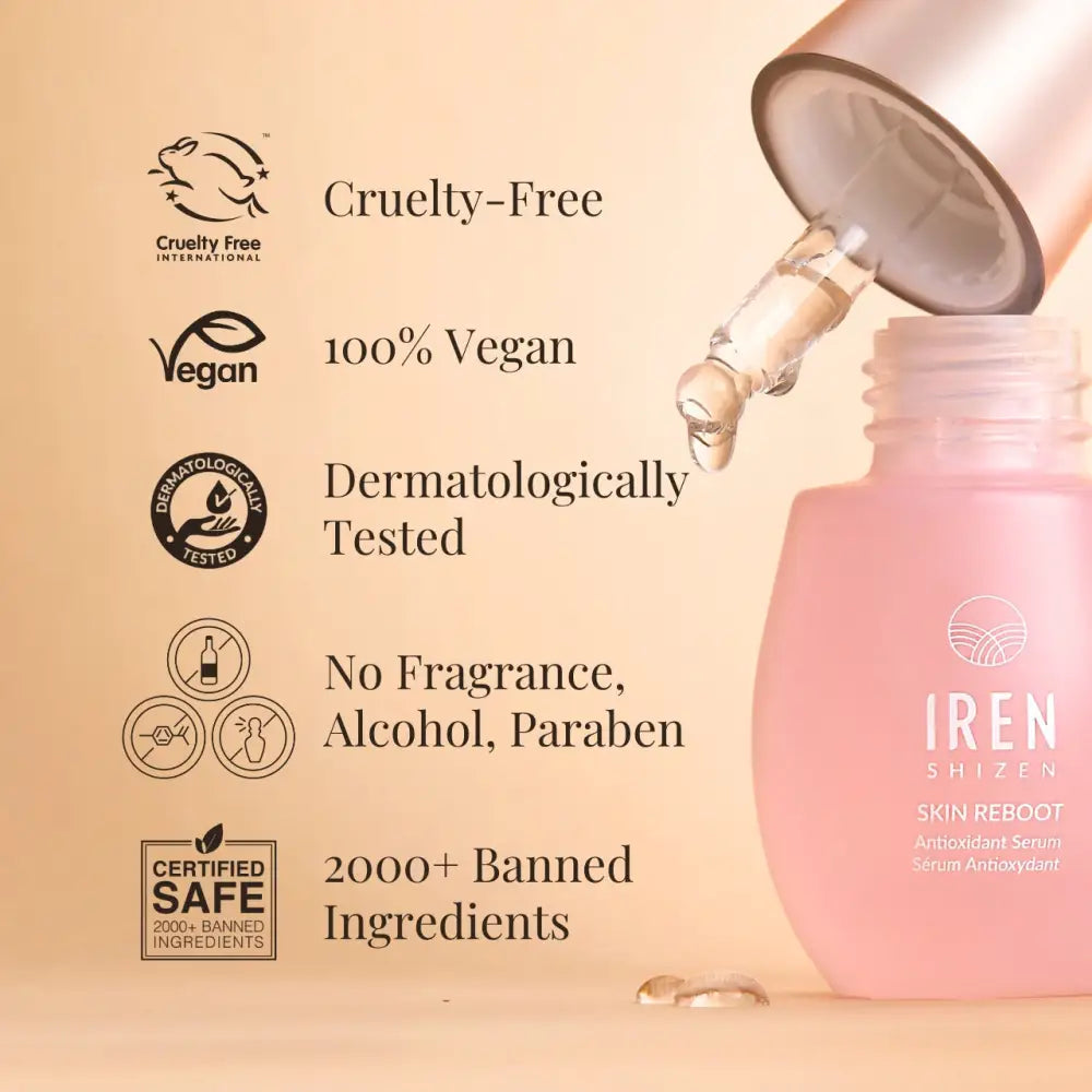 IREN Shizen Skin Reboot 20ml – Japán Antioxidáns Szérum Gránátalmával Koffeinnel és Vörös Algával a Sugárzó Védett
