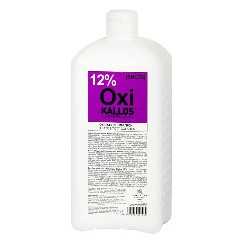 Kallos Hydrogen Peroxide Emulzió 12% (40 Vol) – Gyengéd Oxidáló Krém a Precíz Hajfestéshez - 1000 ml - Haj