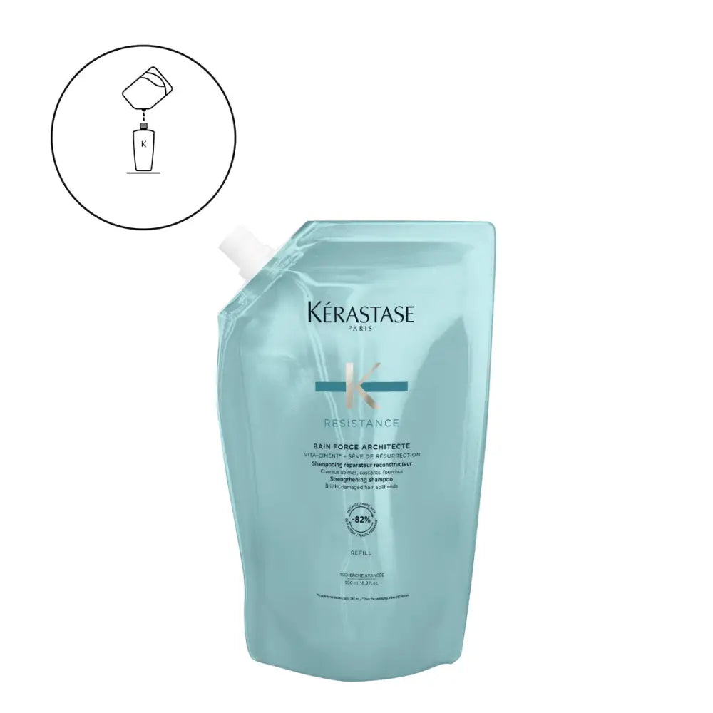 Kérastase Résistance Bain Force Architecte – Újjáépítő Sampon Gyenge és Károsodott Hajra - 500 ml Utántöltő - Haj