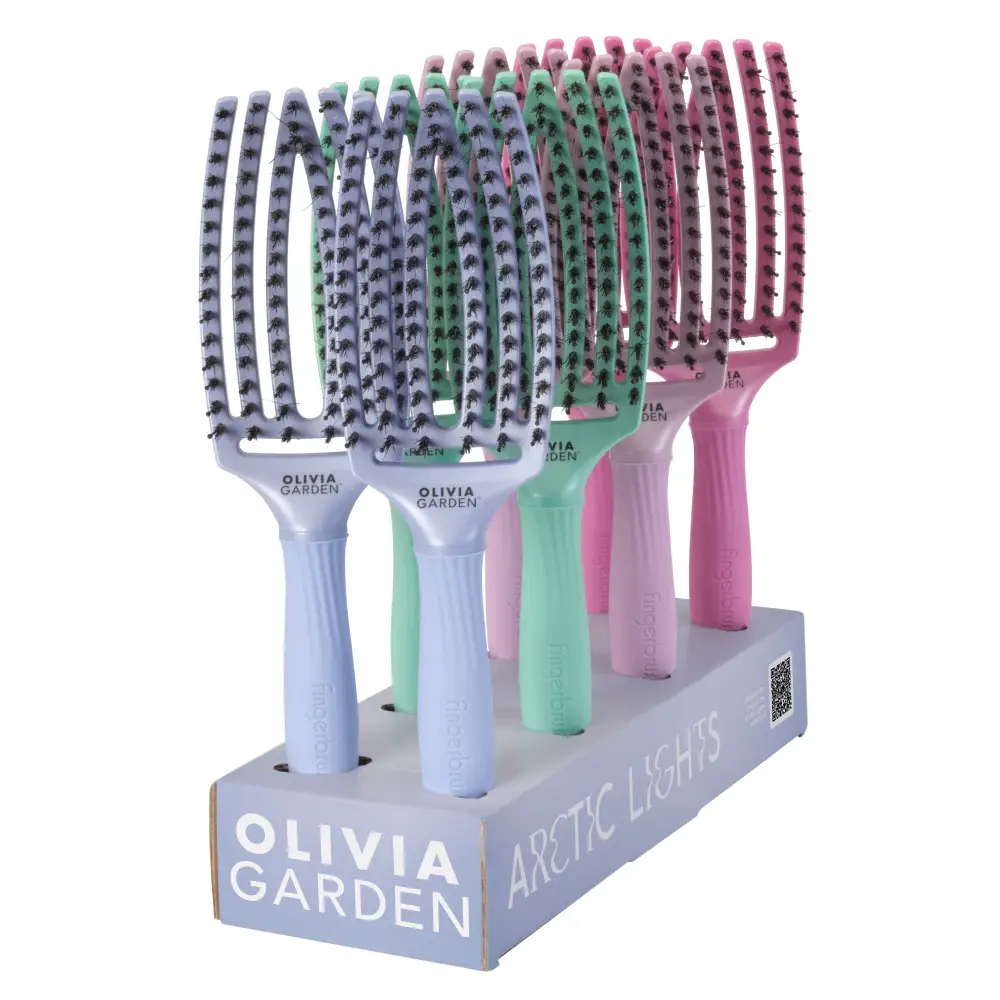 Kiállító Stand 8 DarabVaddisznószőr és Nylon Hajbontó Kefével Fingerbrush Iconic Arctic Lights - Haj