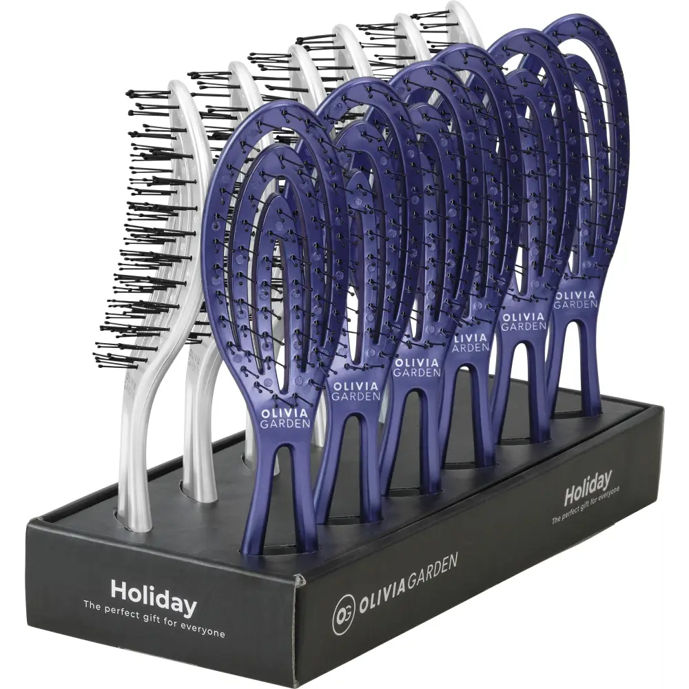 Olivia Garden Holiday Edition 2025 – 12 darabos professzionális hajkefe Display Violet Mist & Silver Snow Limitált Téli