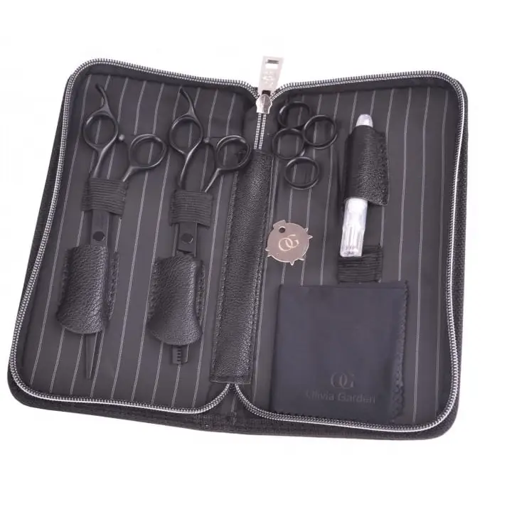 Olivia Garden Set De Foarfeci Silkcut Pro Matt Black Foarfecă De Tuns 6.50+ Foarfecă De Filat 6.35+Husă