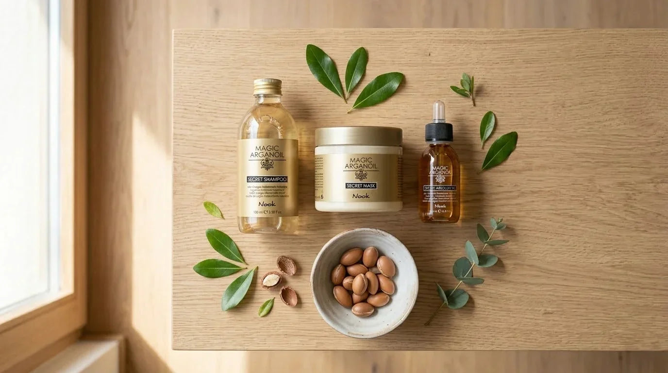 Produse Nook Magic ArganOil pentru rutina de îngrijire a părului vopsit: șampon, mască și ulei de argan