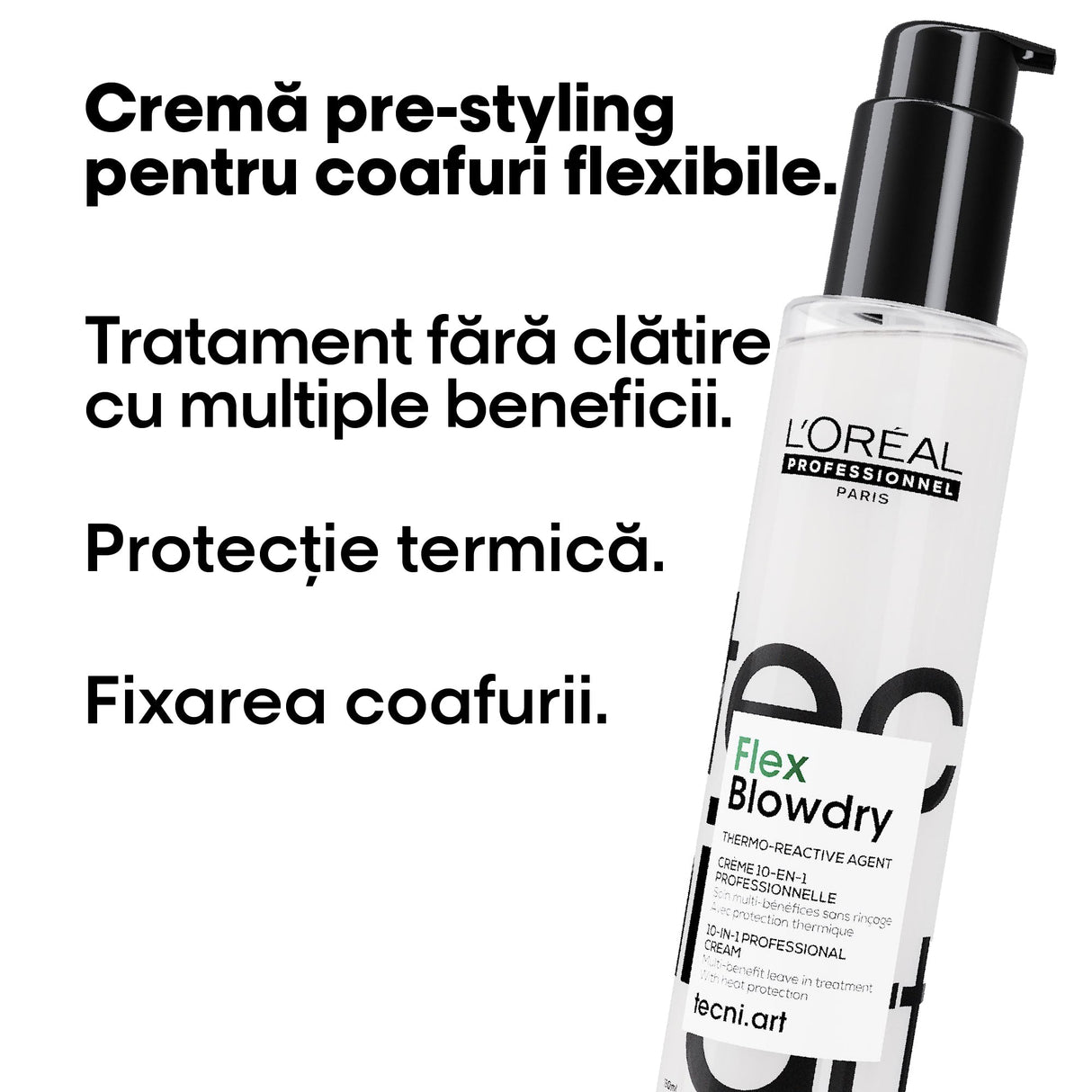 L’Oréal Professionnel Tecni.Art Flex Blowdry – Professzionális 10‑az‑1‑ben Leave‑in Hajformázó Krém Hővédelemmel, Szilikonmentes, 190 ml