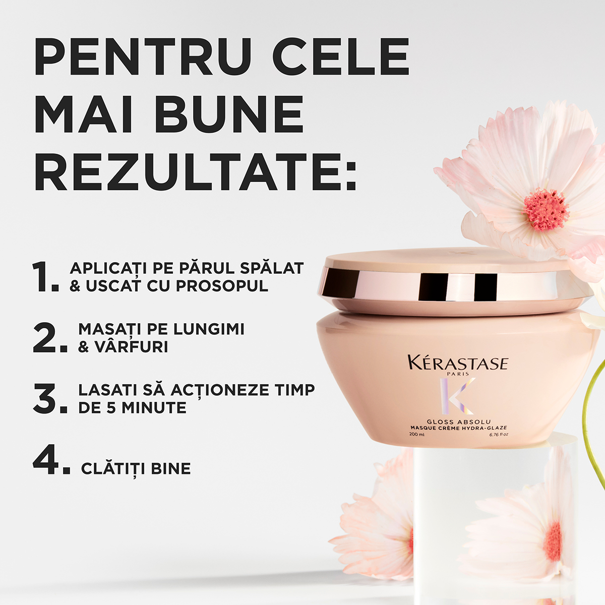 Kérastase Gloss Absolu Masque Crème Hydra‑Glaze – Hidratáló maszk vastag és elektrosztatikus hajra, intenzív fény és puhaság, 200 ml
