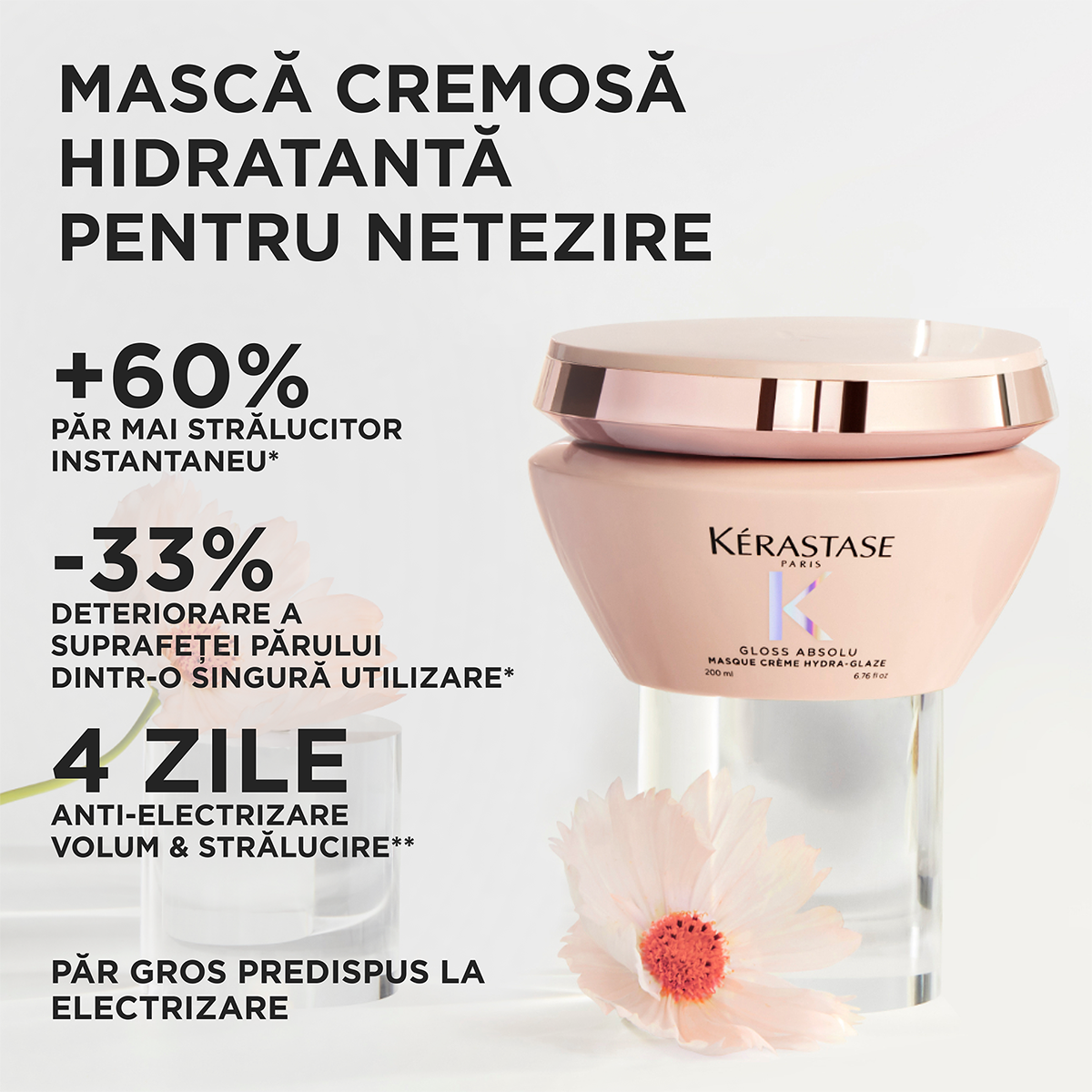 Kérastase Gloss Absolu Masque Crème Hydra‑Glaze – Hidratáló maszk vastag és elektrosztatikus hajra, intenzív fény és puhaság, 200 ml