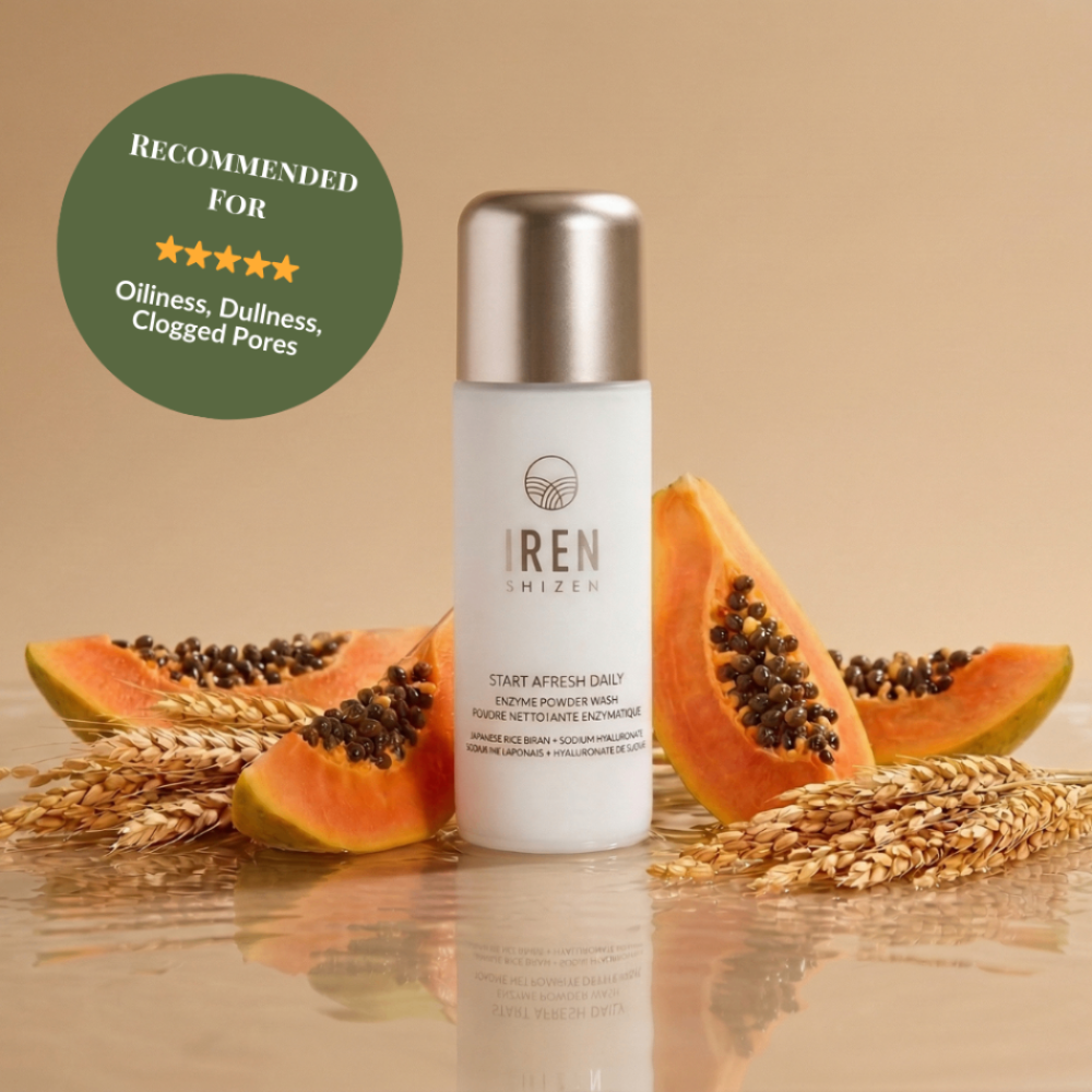 IREN Shizen START AFRESH Daily Enzyme Powder Wash 40g – Pudră Enzimatică de Curățare cu Orez, Acid Hialuronic și Papaya pentru Curățare Profundă și Luminozitate