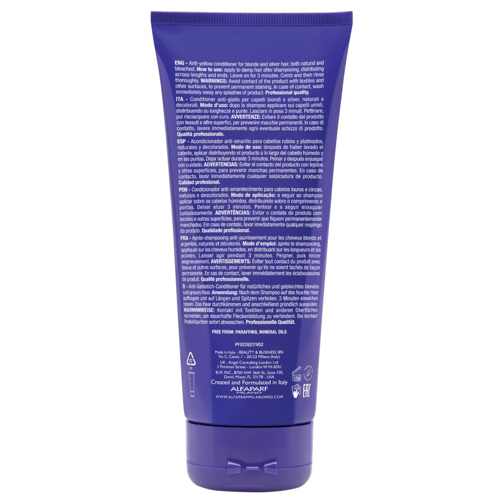 Alfaparf Semi di Lino Blonde & Silver – Professzionális Hajbalzsam Sárga Árnyalatok Ellen Szőke, Ősz Vagy Szőkített Hajra 200ml