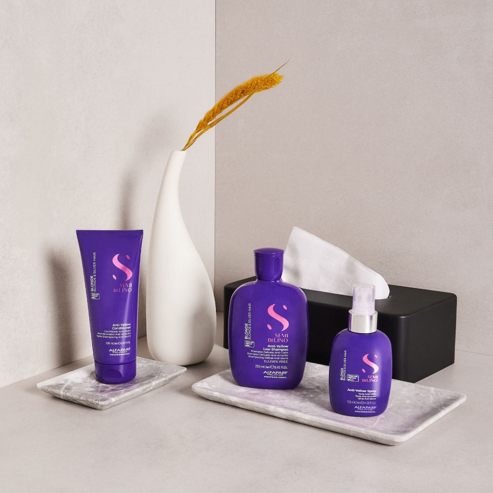Alfaparf Semi di Lino Blonde & Silver – Professzionális Hajbalzsam Sárga Árnyalatok Ellen Szőke, Ősz Vagy Szőkített Hajra 200ml
