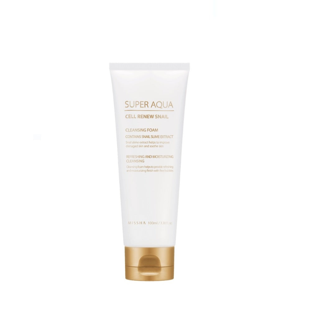 MISSHA Super Aqua Cell Renew Snail Cleansing Foam 100ml – Spumă de Curățare cu Mucină de Melc, Hidratare Intensă, Regenerare Celulară și Efect Anti-Aging