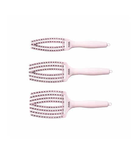 Olivia Garden Fingerbrush Boar & Nylon Pastel Pink – Professzionális Display 12 Hajkefével a Kíméletes Kifésülésért és Természetes Fényért