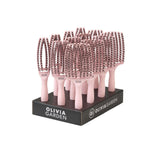 Olivia Garden Fingerbrush Boar & Nylon Pastel Pink – Professzionális Display 12 Hajkefével a Kíméletes Kifésülésért és Természetes Fényért