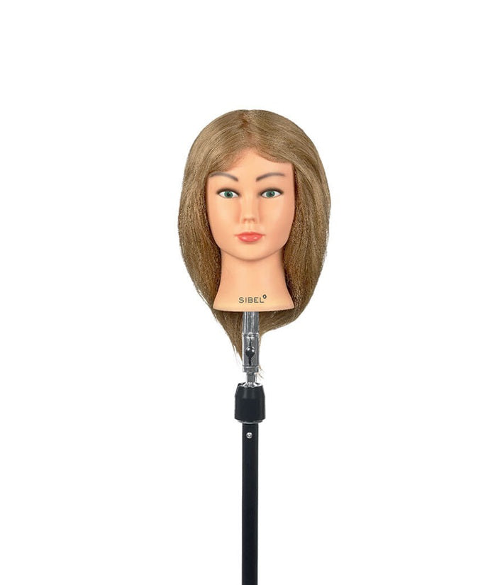 Sibel Training Head ELOISE – Professzionális gyakorlófej természetes emberi hajjal, világosszőke, 25-35 cm