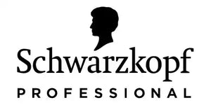 Logo-ul clasic Schwarzkopf Professional, cu un profil de cap siluetat deasupra unui text îndrăzneț.