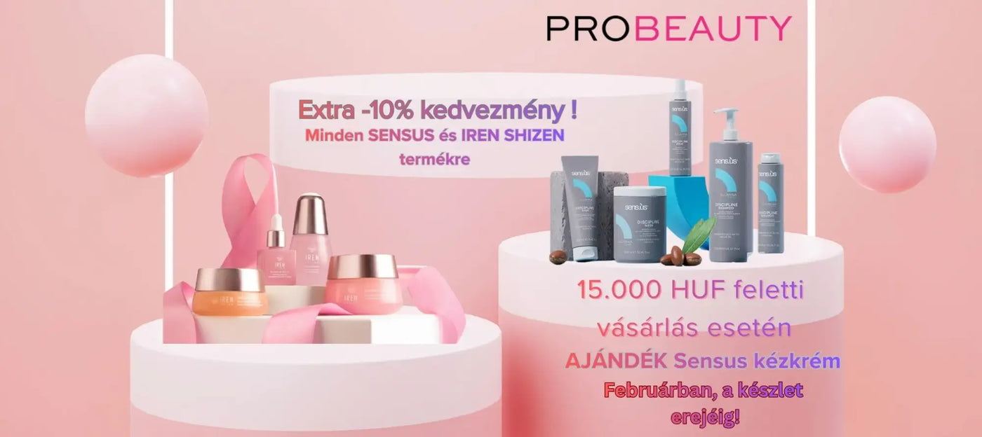 Egy elegáns, ezüst tónusú probeauty sensus bőrápoló termék palackja fémes kupakkal és minimalista dizájnnal.