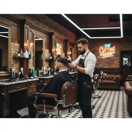 Egy szakállal rendelkező férfi kap hajvágást egy barbernál egy professzionális szalonban.