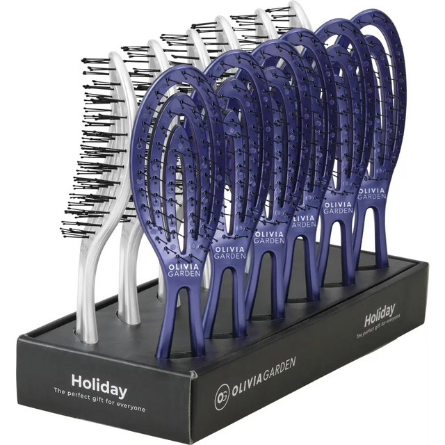 Olivia Garden Holiday Edition 2025 – 12 darabos professzionális hajkefe Display Violet Mist & Silver Snow Limitált Téli