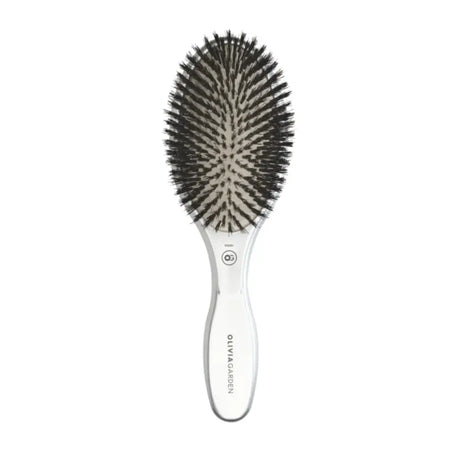 Perie profesională Olivia Garden Expert Care Oval Silver cu peri naturali de mistreț pentru strălucire și îngrijire