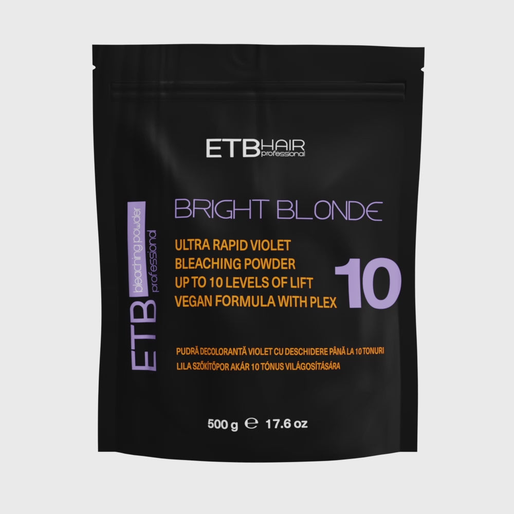 ETB Hair Bright Blonde Violet Plex 10 – Professzionális, vegán szőkítőpor keratinnal és lila pigmentekkel, akár 10 árnyalat világosítására, 500g