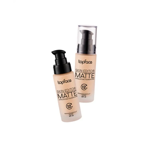 Topface Skin Editor Matte Longlasting Alapozó – 12 Órás Tökéletes Fedés Matt Hatás Könnyű Textúra SPF 20 Védelemmel