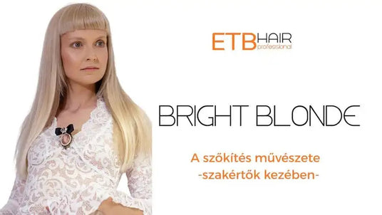 Világos szőke szintetikus paróka egyenes, vállig érő hajjal és egyenes frufruval.