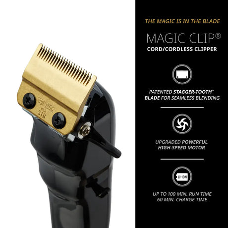 Wahl 5-Star Cordless Magic Clip Black – Professzionális Hajvágógép Stagger-Tooth Pengével Erőteljes Motorral és 8